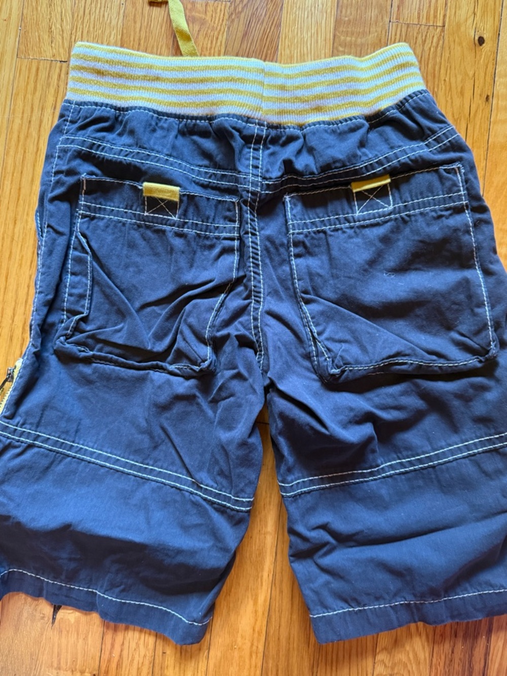 Mini Boden Navy Blue Cargo Shorts with Yellow Waistband - Picture 6 of 6